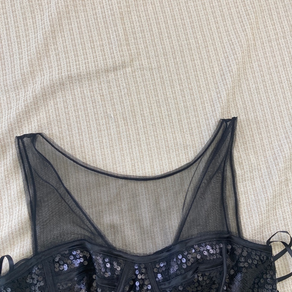 BCBG Black Mesh Sequence Pleated Dress - Picture 4 of 13